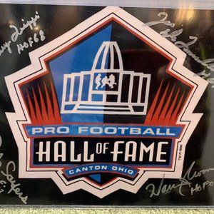4 Football HOF Gale Sayers, Warren Moon, Trippi, DeLamielleure Autographs  8”10”